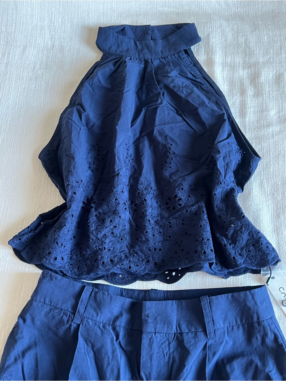 Commense Navy Eyelet Two-Piece Pant Set - Picture 4 of 7